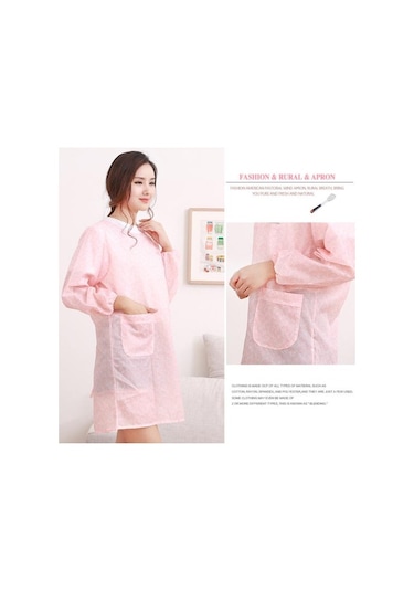 Pembe Temizleyici Ürünler Kadın Çiçek Su Geçirmez Uzun Kollu Mutfak Pişirme Pişirme Önlüğü Çalışma Önlüğü