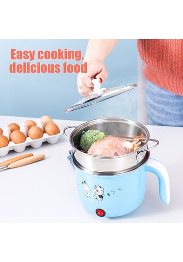 Monyee 1.8l Mini Elektrikli Tencere - Çay, Makarna, Yumurta Pişirme - 450w Düşük Güç - Avrupa Şarjı - Çelik Kısımlı - Mavi