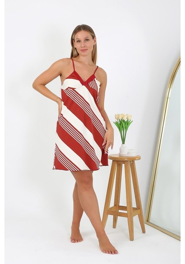 Akbeniz Kadın Büyük Beden İp Askılı Gecelik 98513 Kırmızı