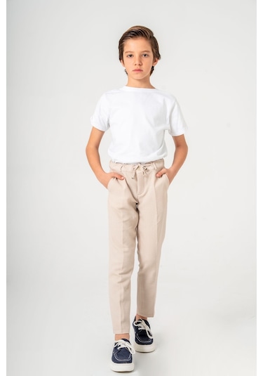 Gofre Kruvaze Ceketli Tişörtlü Çocuk Takım Elbise Bej Bej