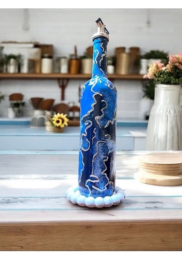 El Yapımı Altın Varaklı Yağdanlık Tasarım Sunum Standı İle Şık Mutfaklar Ve Sofralar Mavi