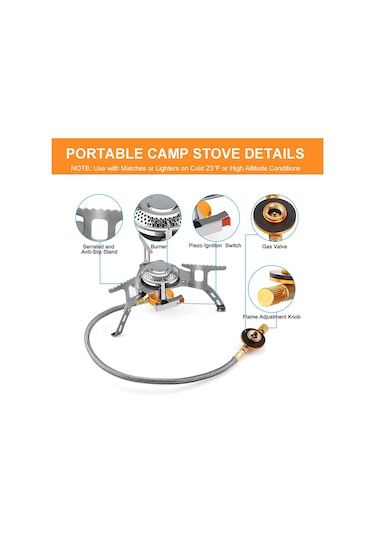 Hombey Taşınabilir Mini Kamp Gaz Sobası - Çelik Yapı, Hafif Ve İçinçaz Bağlama Gereci Gümüş