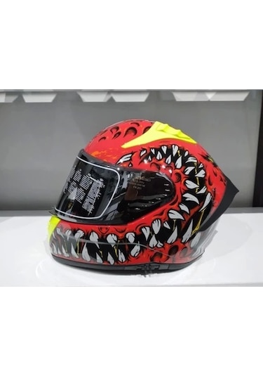 Mts Pro 801 Demon Güneş Gözlüklü Motosiket Kaskı Sarı - Kırmızı