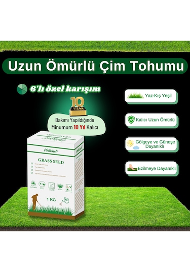 Ebitkisel Çok Yıllık Çim Tohumu 1 Kg Uzun Ömürlü 6'lı Karışım