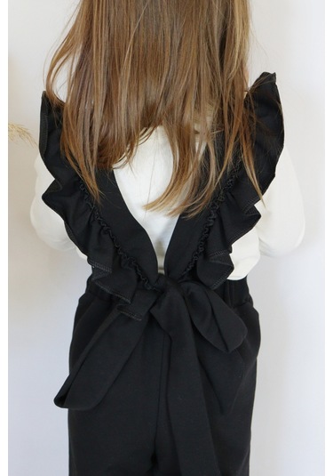 Kız Çocuk Berlin Siyah Pamuklu Fırfırlı Bağlama Detaylı Tulum Siyah