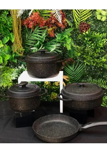 Bernardo Siena 7 Parça Döküm Granit Set Siyah