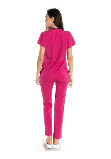 Unisex Likralı Fuşya Renkli Scrubs
