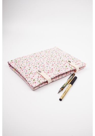 Kitap Kılıfı Fermuarlı Cepli, Çiçekli Kumaş Defter Kılıfı, Çıtçıtlı Organizer Kılıf