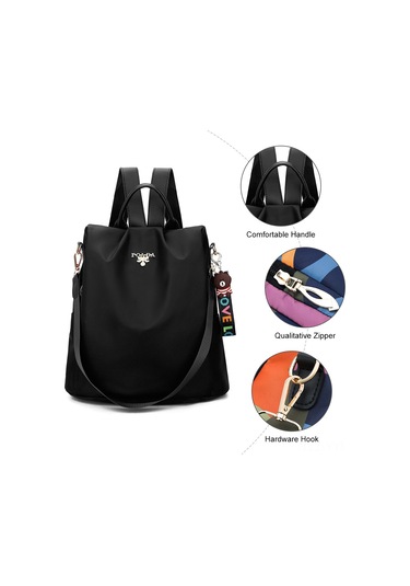 Geeksen Kadın Nylon Anti-calım Çift Omuz Çanta, Çoklu Cepli, Su Geçirmez, Okul/seyahat/alışveriş İçin, Siyah + Hediye Askı Çok Renkli