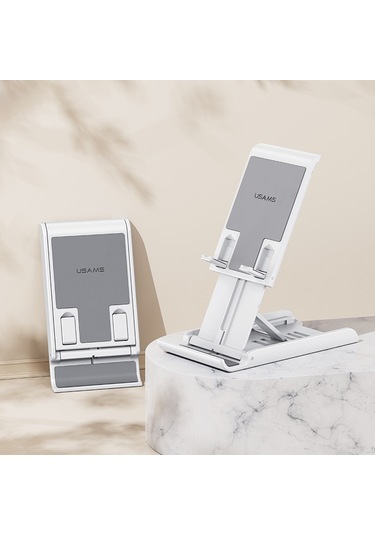 Cbtx Usams Us-zj073 Evrensel Telefon Tablet Masaüstü Standı Çok Açılı Ayarlanabilir Katlanabilir Masaüstü Telefon Tutucu Braketi - Beyaz