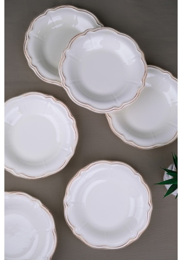 Tabak Evi Porselen Antik Stoneware Çukur Tabak 22cm 6 Kişilik 6 Parça Krem