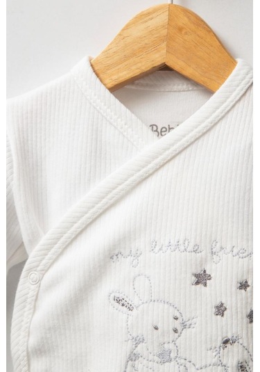 Bebitof %100 Pamuk Sevimli Buluttaki Tavşan Desenli 5 Parça Yenidoğan Hastane Çıkışı Zıbın Seti Bbtf.ekr.20227.03 Ekru