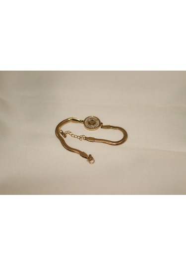 Baget Taşlı Çelik Bileklik Kalpli Sonsuz Işıltılı Balıksırtı Çelik Bileklik Gold