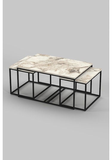 Orta Sehpa Ve Zigon Yan Sehpa Flora Set Efes Bej