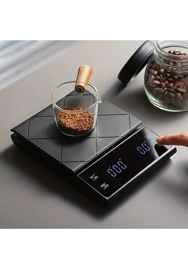 Lumaworld Siyah 1 Adet Yemek Tartısı Kahve Terazisi Zamanlayıcılı Mutfak Terazisi Pişirme Siyah
