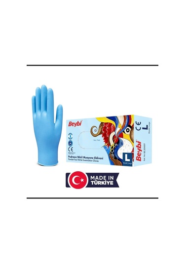 Beybi Mavi Pudrasız Nitril Eldiven L 20 x 100'lü