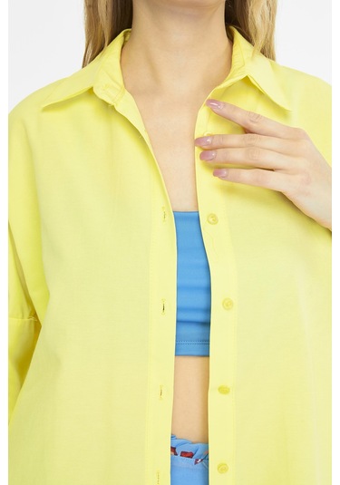 Kadın Oversize Uzun Basic Gömlek - Sarı