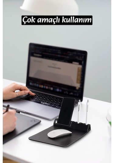 Telefon Tutacaklı Ve Kalemlik Bölmeli Suni Deri Mouse Pad Şık V