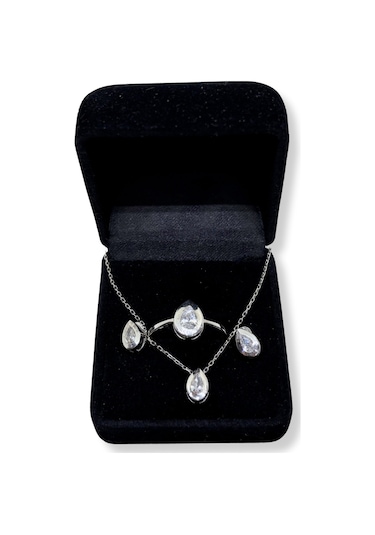Oya Silver Çerçeveli Işıltı Damlası Gümüş Set&takım