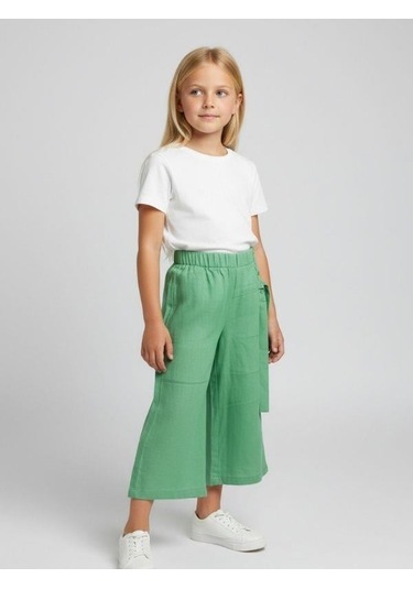 Zekids Kız Çocuk Bol Paça Pantolon-16751 Yeşil