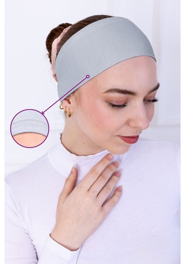 Kaymayan Silikonlu Bandana Bone - Sportif Saç Bandı-açık Gri Açık Gri