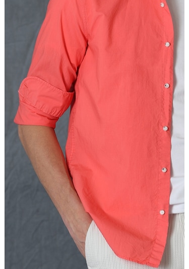 Lufian Makro Erkek Smart Gömlek Comfort Slim Fit Mercan