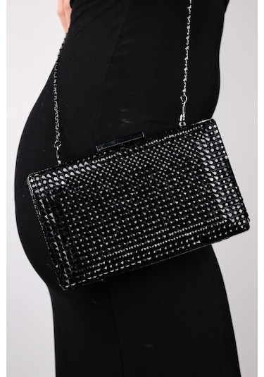 Luvishoes Gomeda Siyah Kare Taşlı Kadın Abiye Çanta Siyah