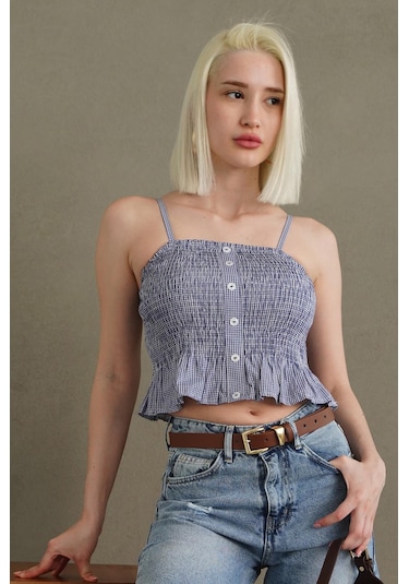 Madmext Saks Ayarlanabilir Askı Pötikareli Crop Mg2371 Saks