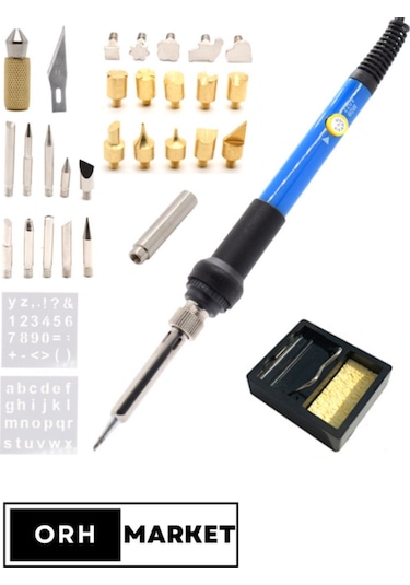 60W Ahşap Yakma Kalemi ve 30'lu Dağlama Uç Seti – Oyma, Lehimleme ve Sanatsal Tasarımlar için