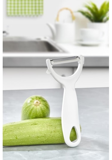 2 Adet Çok Amaçlı Yan Ve Sapan Soyacak, Meyve Sebze Paslanmaz Çelik Bıçaklı Soyucu 2 Li Set Beyaz