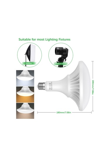 Andoer 150 W Led Ampul Fotoğrafçılık Lamba Ampul 2700k-6500k Beyaz Beyaz