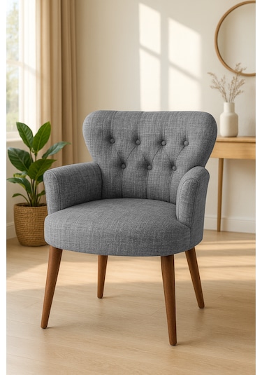 Roma Berjer - Modern Tekli Koltuk - Keten Kumaş - Gri