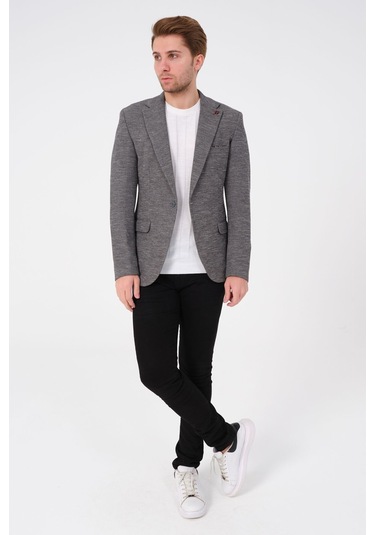 Bonesti Erkek Slim Fit Blazer Ceket Gri Desenli