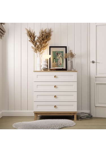 3772 Desa 4 Çekmeceli Mdf Profil Ayaklı Şifonyer Sepet - Beyaz