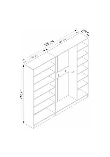 Minar Kale 210 Cm 5 Kapaklı 3b Raf Portmanto Beyaz Dore Plus