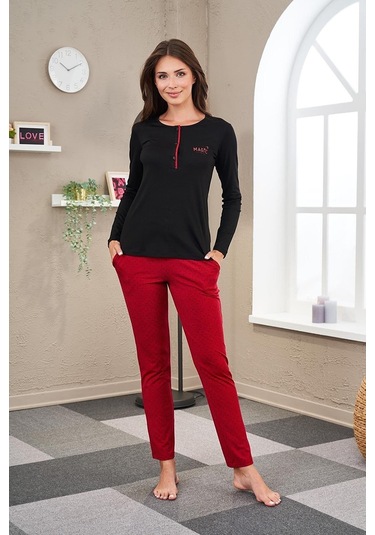 Pjs 23521 Kadın Patlı Puanlı Pijama Takım bordo