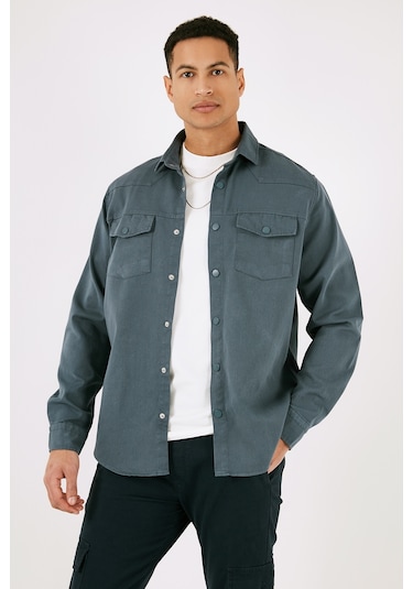 Buratti Pamuklu Regular Fit Çift Cepli Erkek Gömlek Cf24W116927 Indigo