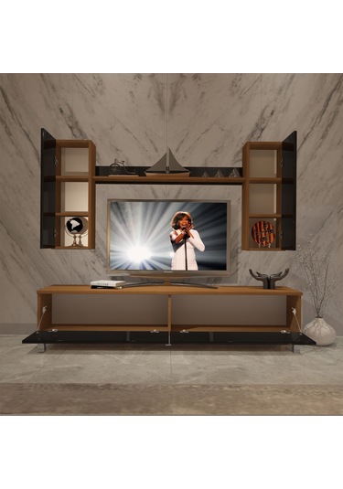 Decoraktiv Eko 5d Slm Std Krom Ayaklı Tv Ünitesi Tv Sehpası Ceviz - Siyah