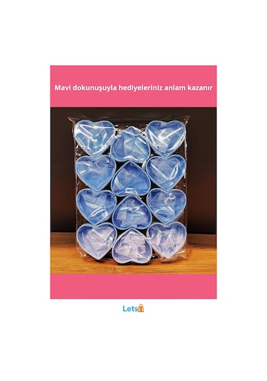 Mavi Kalp Tasarımlı Şık Tül Kese 16 Cm