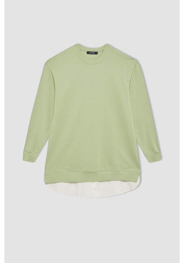 DeFacto Regular Fit Bisiklet Yaka Basic Düz Sweatshirt Tunik A9529AX24AUGN1207 Yeşil DeFacto Regular Fit Bisiklet Yaka Basic Düz Sweatshirt Tunik A9529AX24AUGN1207 Yeşil
