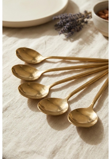 6'lı Lüks Gold Paslanmaz Çelik Yemek Kaşığı Seti 21 Cm Gold