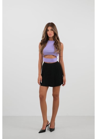 Pencere Detay Triko Bluz LILA