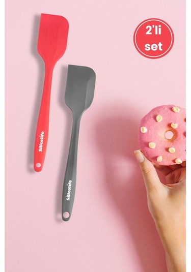 Silicolife 2 Li Spatula Set, Isıya Dayanıklı Yanmaz Yapışmaz Silikon Spatula 2 Adet Kırmızı-antrasit 21cm Kırmızı