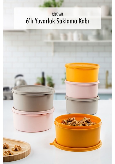 6 Adet Yuvarlak Saklama Kabı & Kahvaltılık 1200 Ml -9041183581239kcbmtfk Çok Renkli