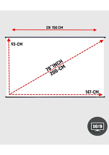 En150cm Boy95cm Projeksiyon Perdesi Duvar Askılı Taşınabilir
