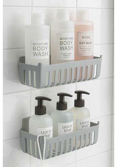 Primanova Deby 2'li Yapışkanlı Banyo Rafı Gri Gri