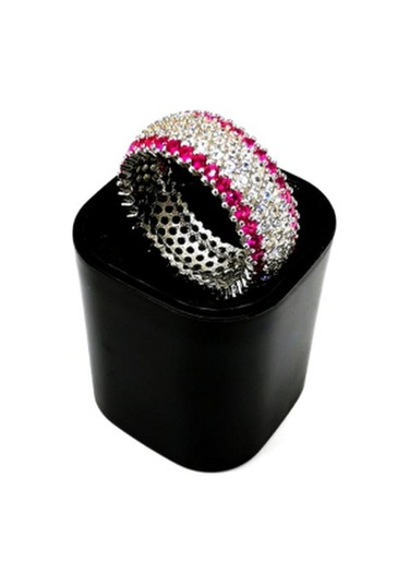 Omar Silver Kadın Tamtur 5 Sıra Zirkon Taşlı Bordo Çizgili Gümüş