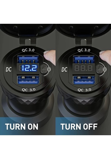 Motion003 Çift Hizli Sarj Cihazi 3.0 Usb Led Ekranli Alüminyum Dın Hella Fiş 12v-24v Yeşil