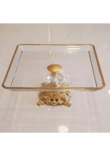 Atabey Home Döküm Ayaklı Yaldız Detaylı Kare Servis Tabağı Altın