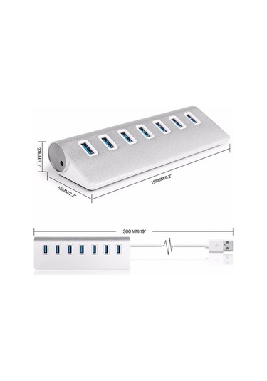 Novahub 7 Portlu Usb3.0 Hub, 5gbps Hızlı, Gümüş Alüminyum Tasarım, Güç Bağlantısı